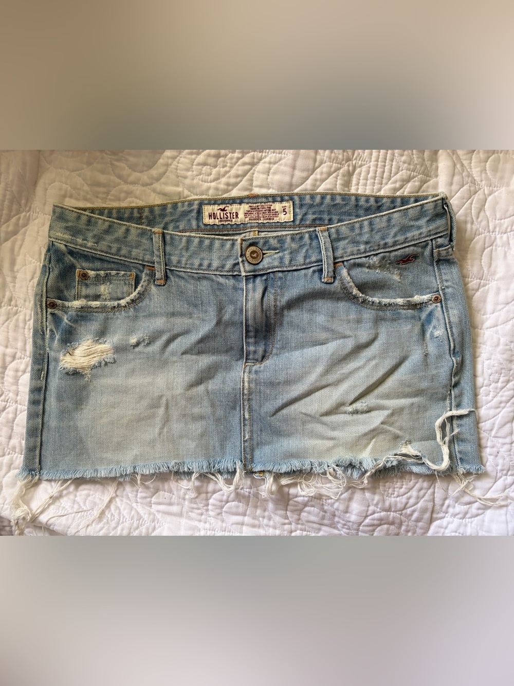 Y2K Hollister Light Wash Distressed Denim Mini Skirt Size 5